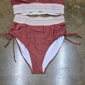 Rust Red Bikini with Striped Waist